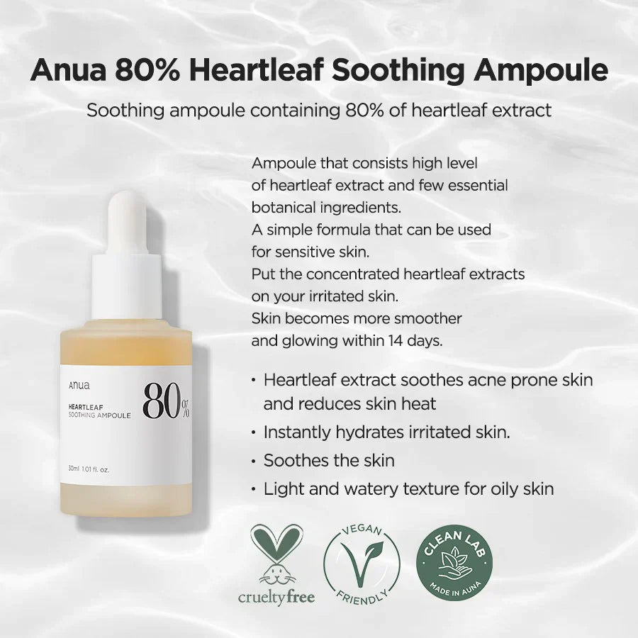 ANUA HEARTLEAF 80% MOISTURE SOOTHING AMPOULE